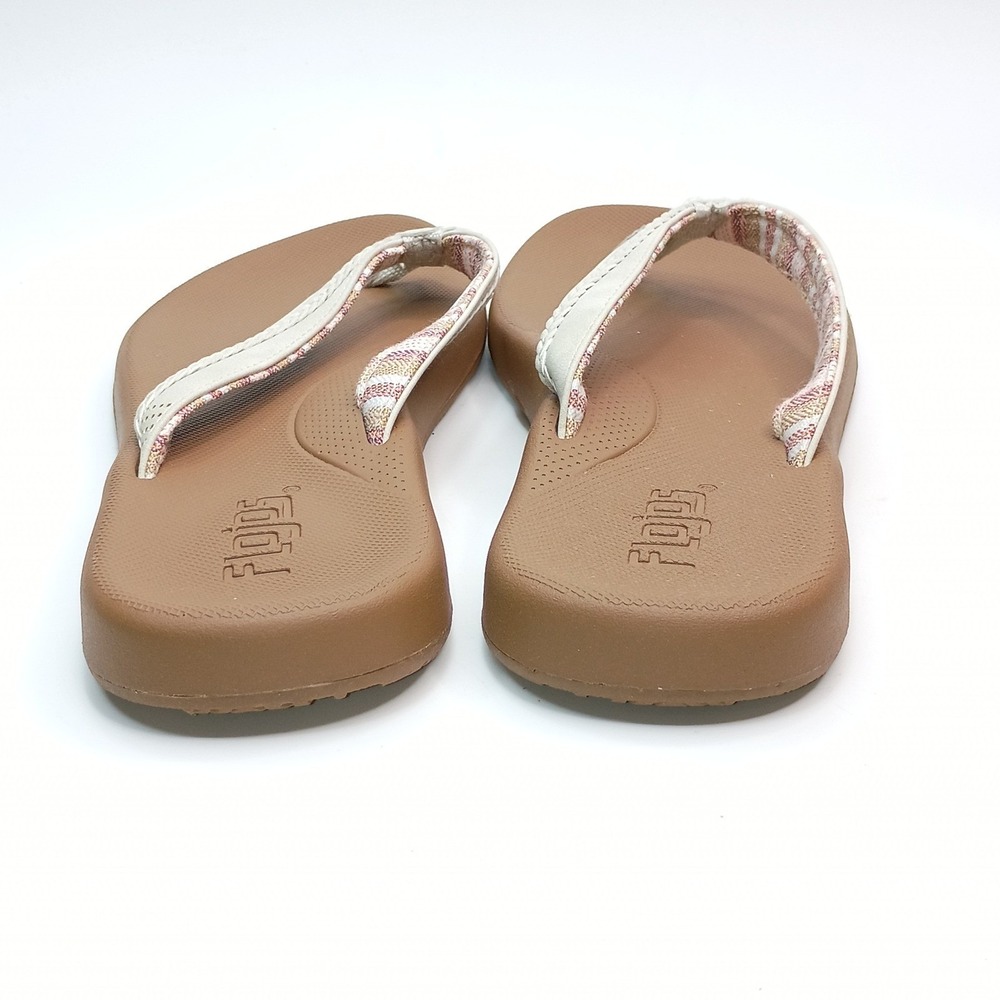 Flojos Sandals Flip Flops Women Size 8 Brown Cream Woven Fabric Strap - Picture 4 of 8